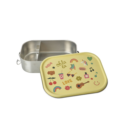 Rice Stainless Steel Lunchbox with Removable Divider, Large – Soft Yellow Unicorn Love Print