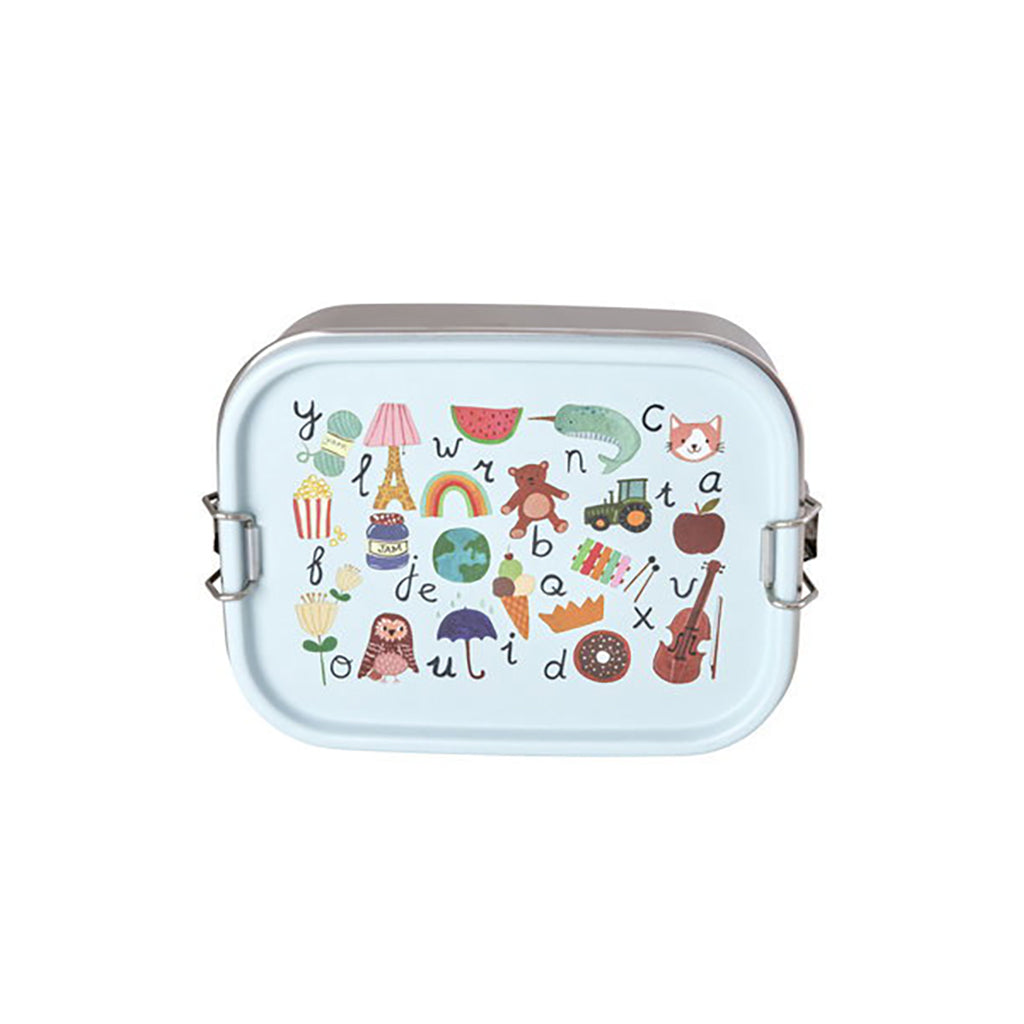Rice Stainless Steel Lunchbox with Divider, Small, ABC Print - Blue