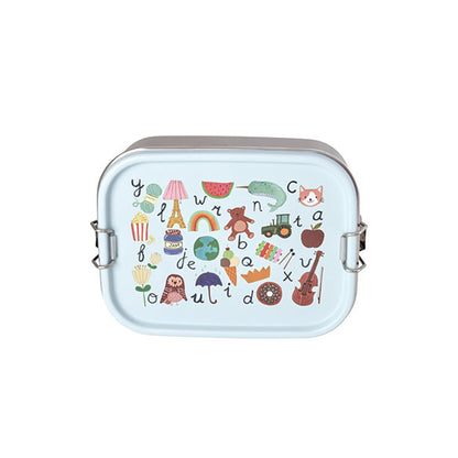 Rice Stainless Steel Lunchbox with Divider, Small, ABC Print - Blue