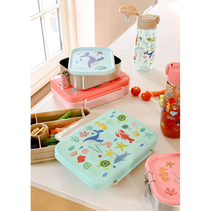 Rice Stainless Steel Lunch Box with Divider, Small, Blue Ocean Print