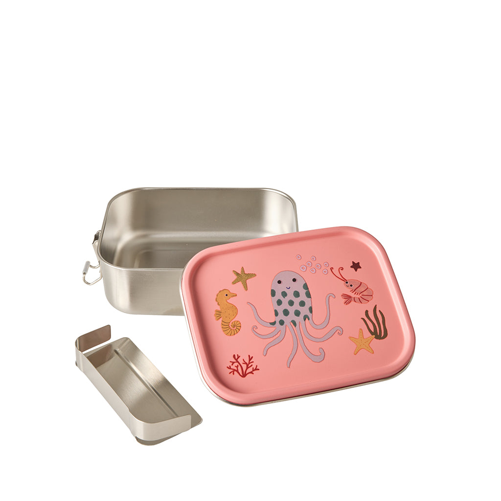 Rice Stainless Steel Lunchbox with Divider, Small, Coral Ocean Print