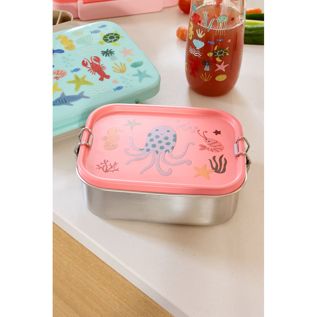 Rice Stainless Steel Lunchbox with Divider, Small, Coral Ocean Print