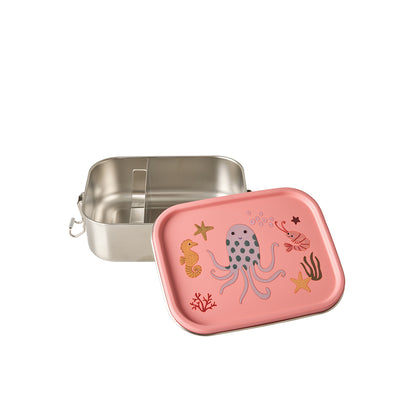 Rice Stainless Steel Lunchbox with Divider, Small, Coral Ocean Print