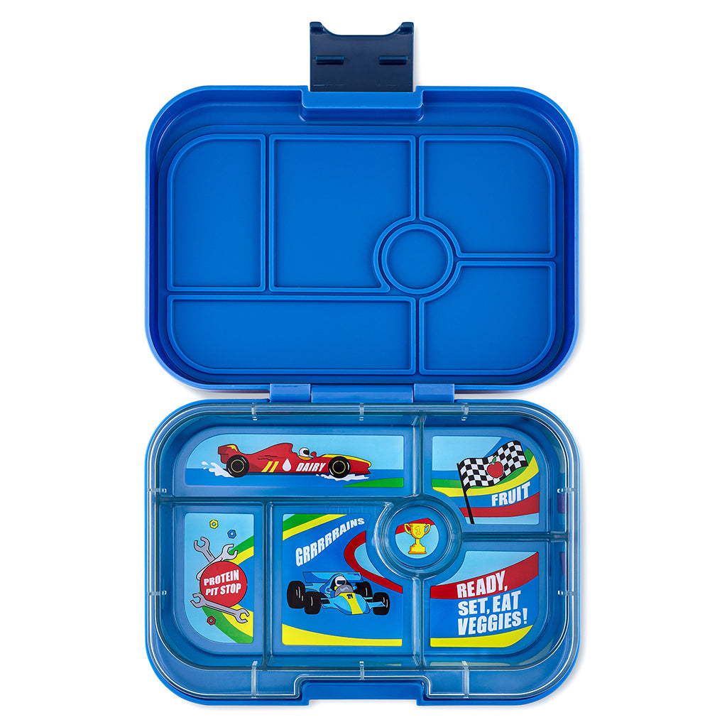 Yumbox lunchbox with 6 compartments, Original - Surf Blue / Race Cars tray