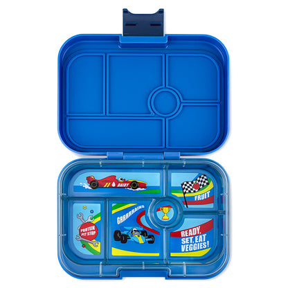 Yumbox lunchbox with 6 compartments, Original - Surf Blue / Race Cars tray