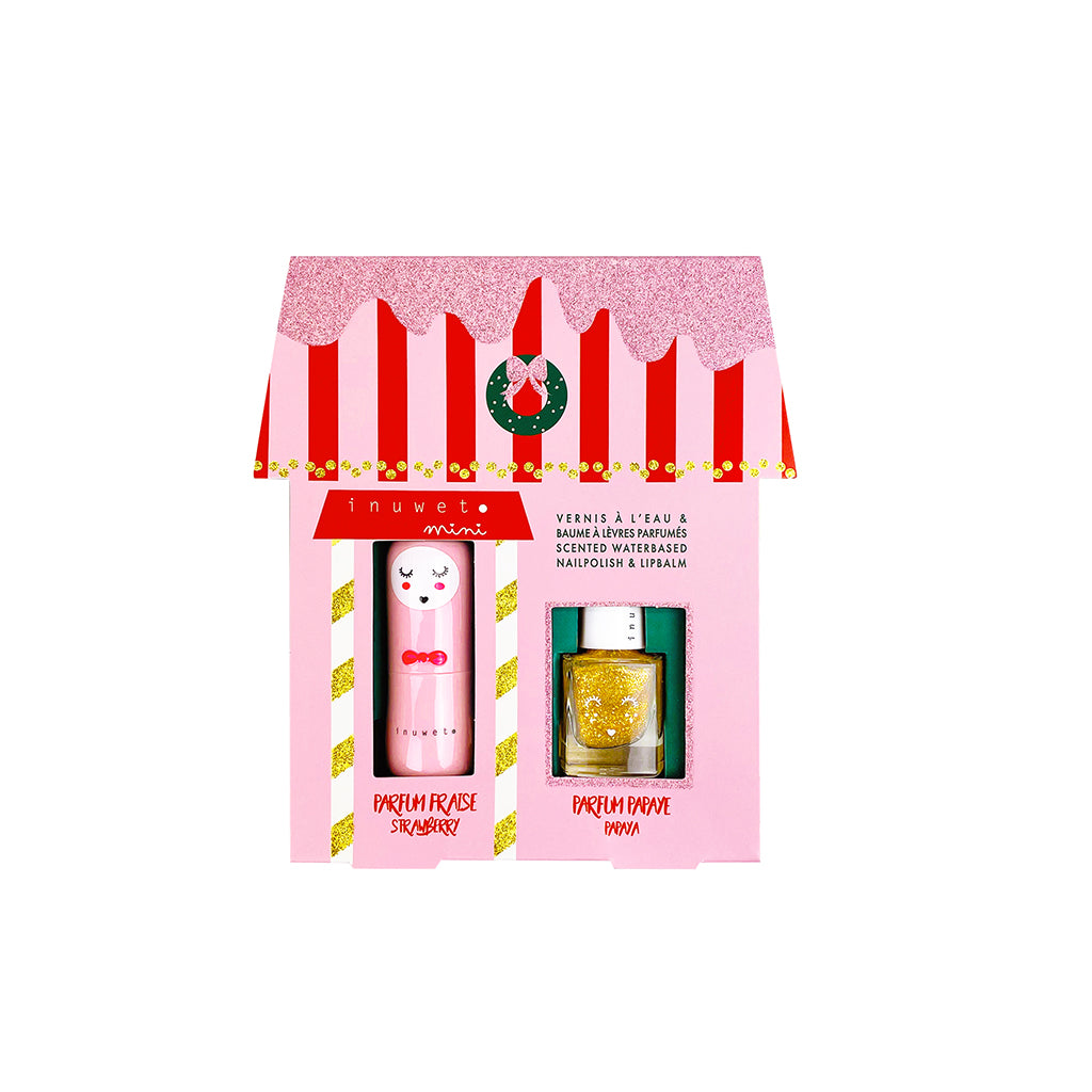 Inuwet X-mas Juliette House, Lip Balm and Nail Polish for Kids - Strawberry / Papaya