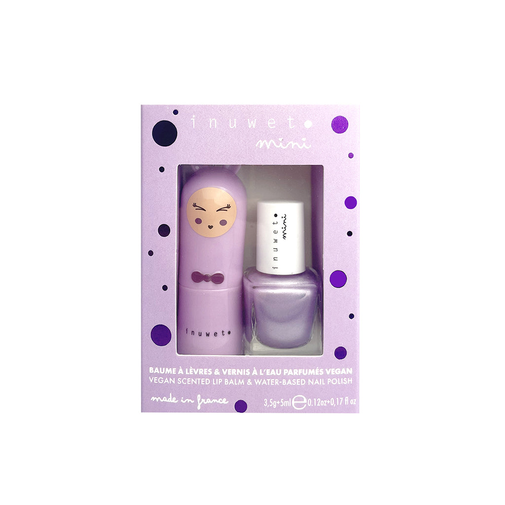 Inuwet Duo Aqua Set – Lip Balm &amp; Nail Polish for Kids, Marshmallow Violet