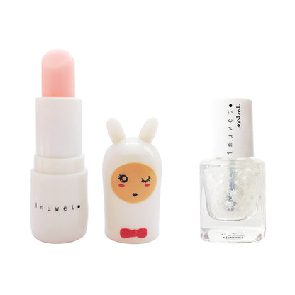 Inuwet Duo Aqua Set, Lip Balm and Top Coat Stars Nail Polish for Kids, White Candy