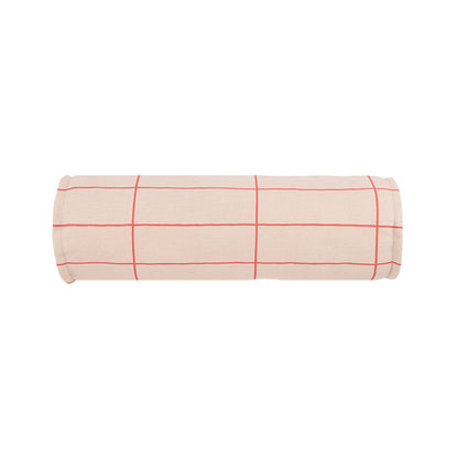 Nobodinoz Bolster Pillow, Vibes Cylinder - Pink Red Grid