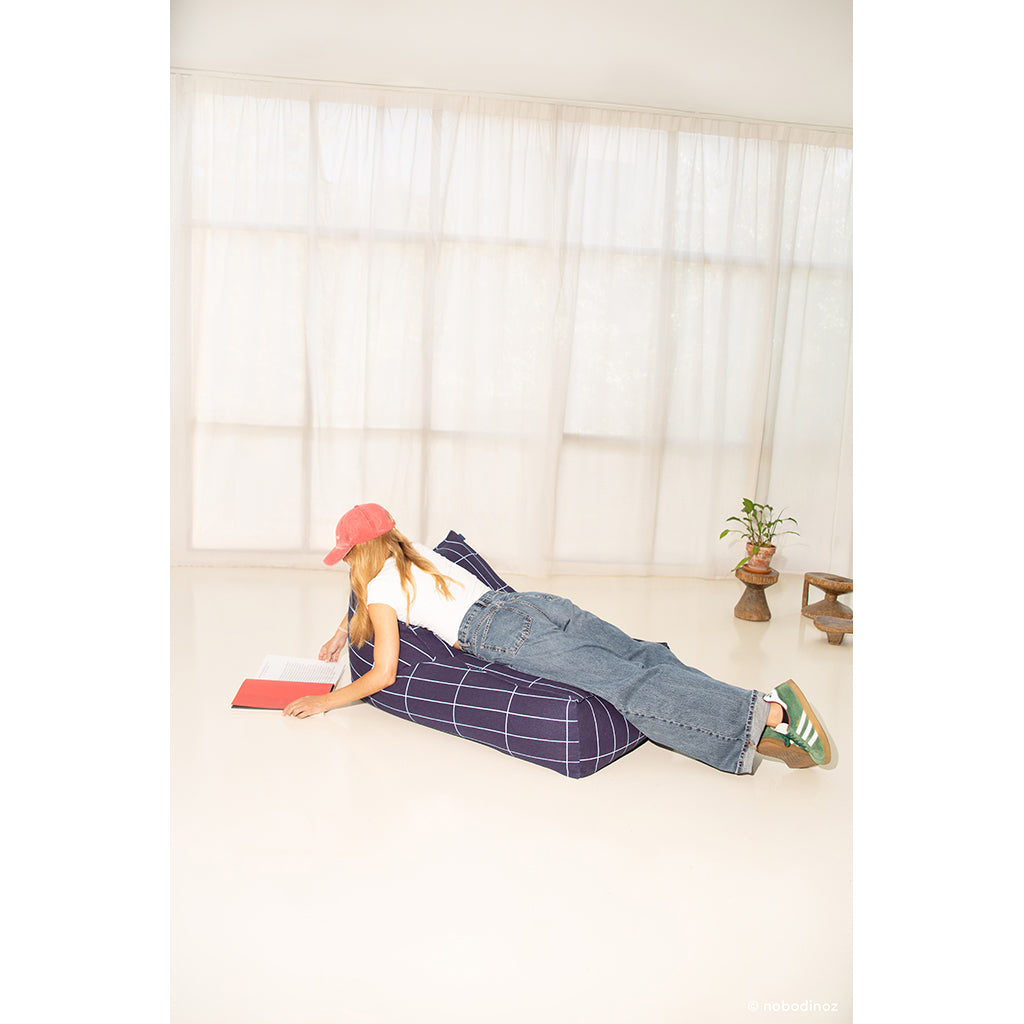 Nobodinoz Vibes Long Bean Bag Chair, Adult - Pink Red Grid