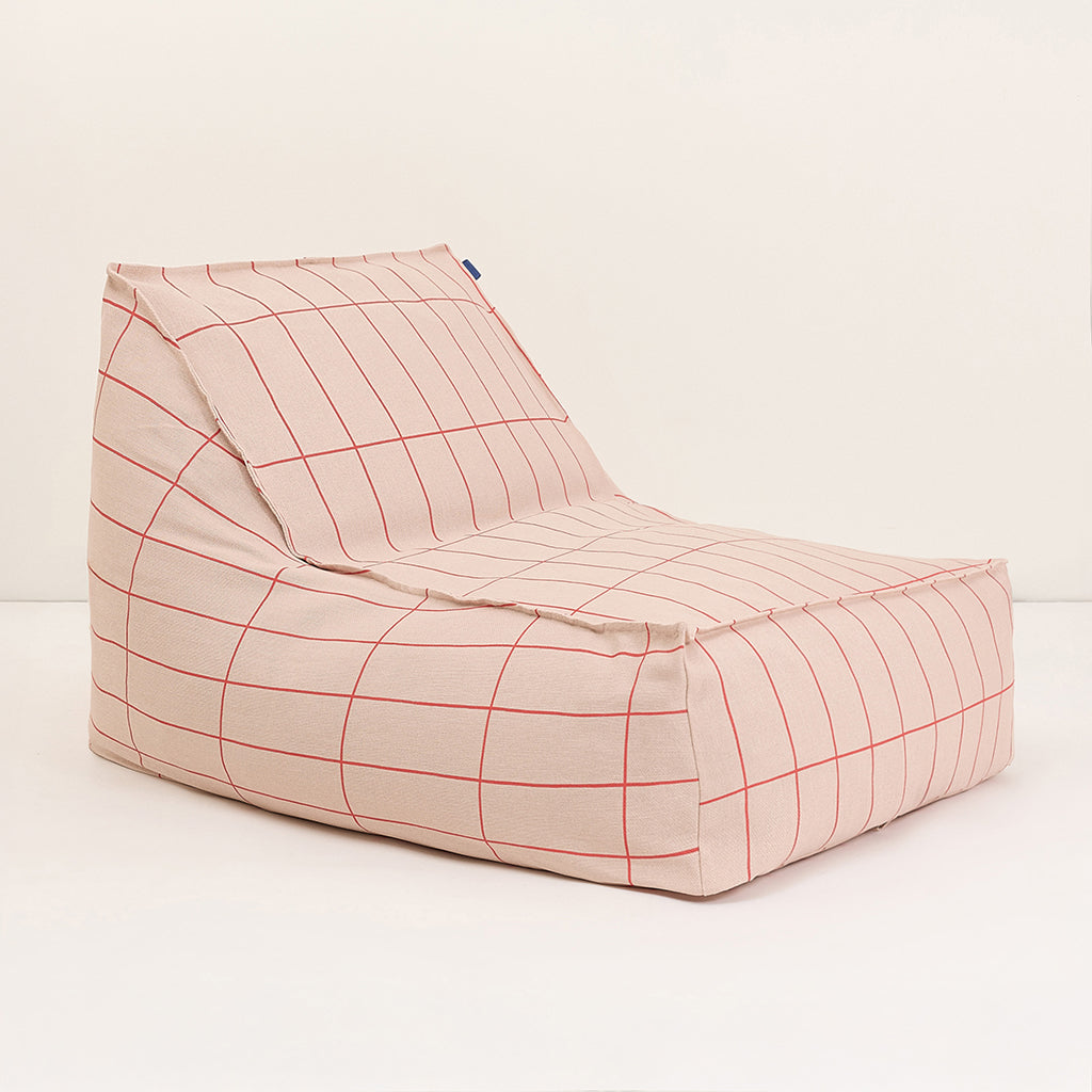 Nobodinoz Vibes Long Bean Bag Chair, Adult - Pink Red Grid