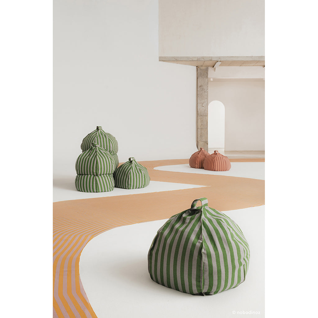 Nobodinoz Quilted Round Bean Bag, Vibes - Pink Mauve Stripes