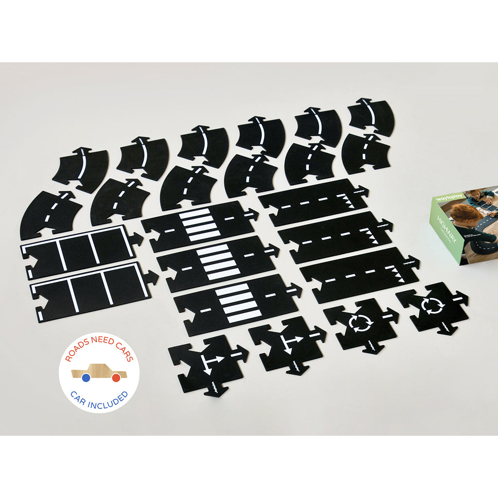 Waytoplay Rubber Car Track, 24 Pieces – Highway Car Edition