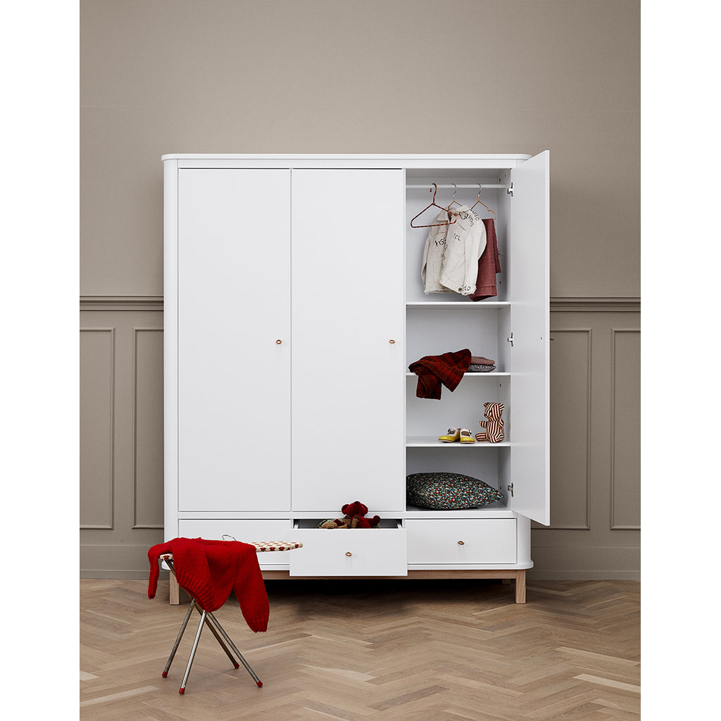 Oliver Furniture Wood Wardrobe with 3 Doors, White/Oak - Height 204 cm
