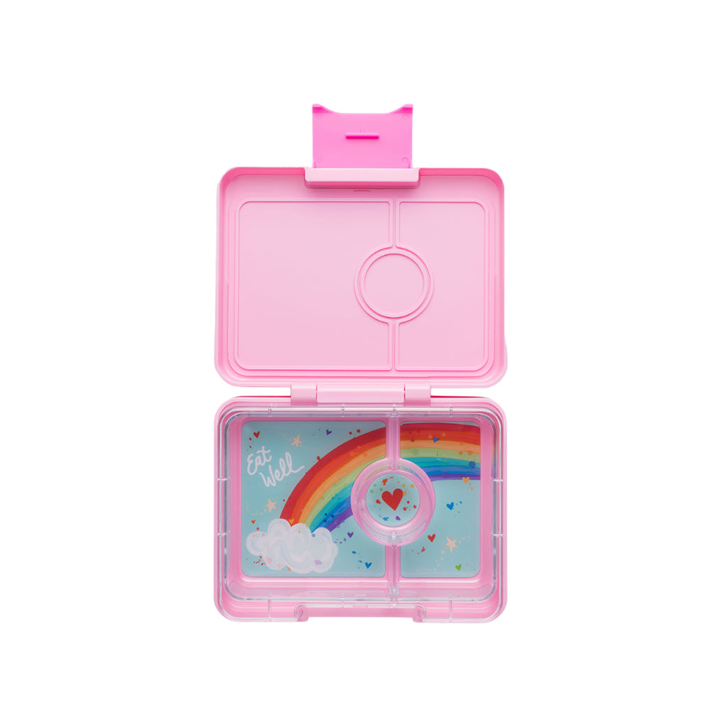 Yumbox Lunchbox with 3 Compartments, Snack Size - Power Pink/ Rainbow Tray