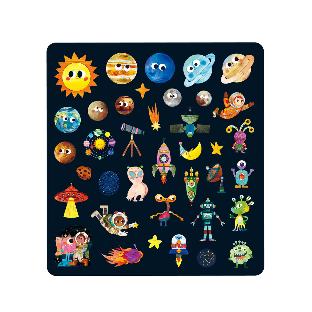 mierEdu - Jelly Stickers, 38 Pieces – Reusable – Astronaut