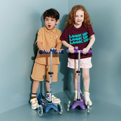 Micro Kick Scooter, Mini Deluxe Galaxy Glitter LED - Navy Blue