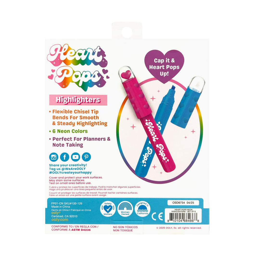 Ooly Highlighters Set of 6, Heart Pops Neon