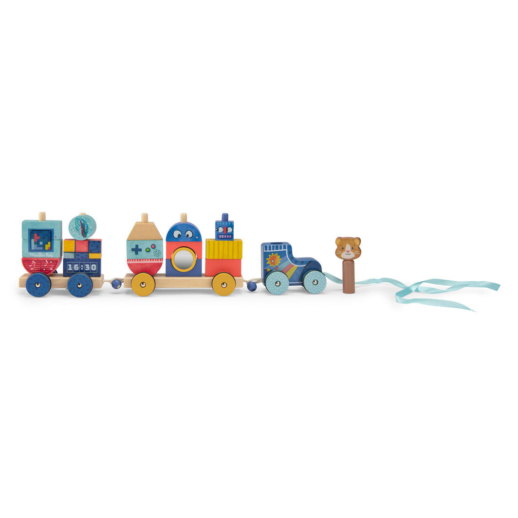 Moulin Roty Wooden Pull Toy Train, Puce &amp; Pilou
