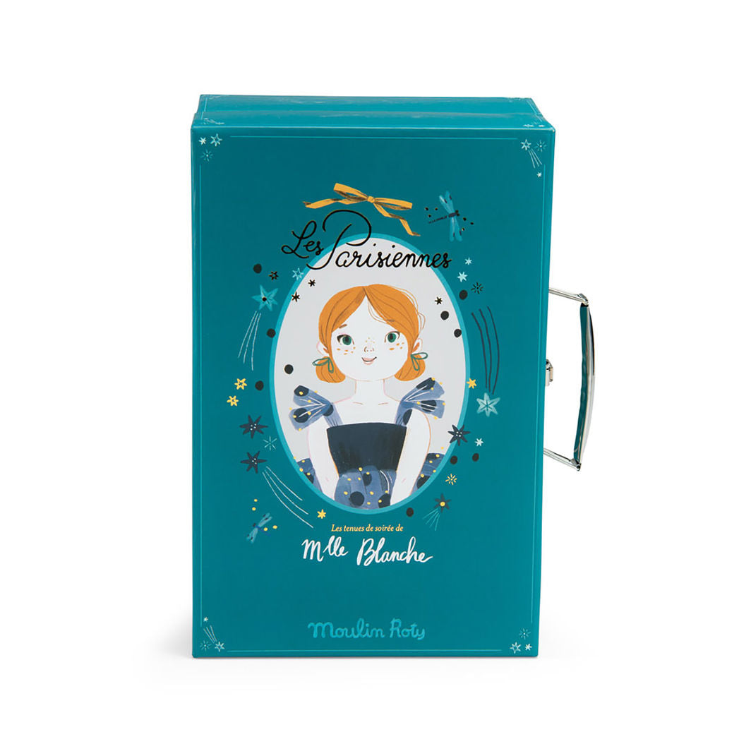 Moulin Roty Cloth Doll with Wardrobe Suitcase and Evening Dresses - Les Parisiennes