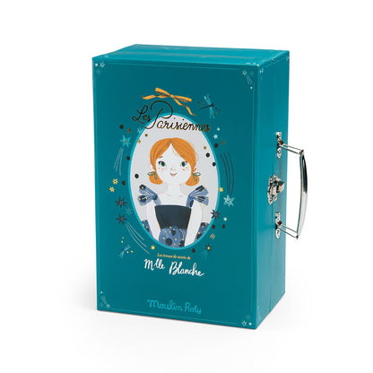 Moulin Roty Cloth Doll with Wardrobe Suitcase and Evening Dresses - Les Parisiennes