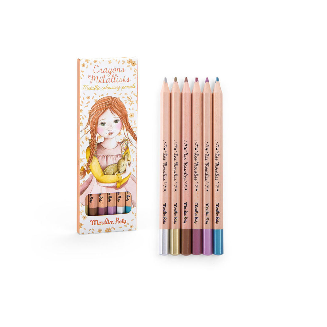 Moulin Roty Colored Pencils 6 pcs, Metallic - Les Rosalies