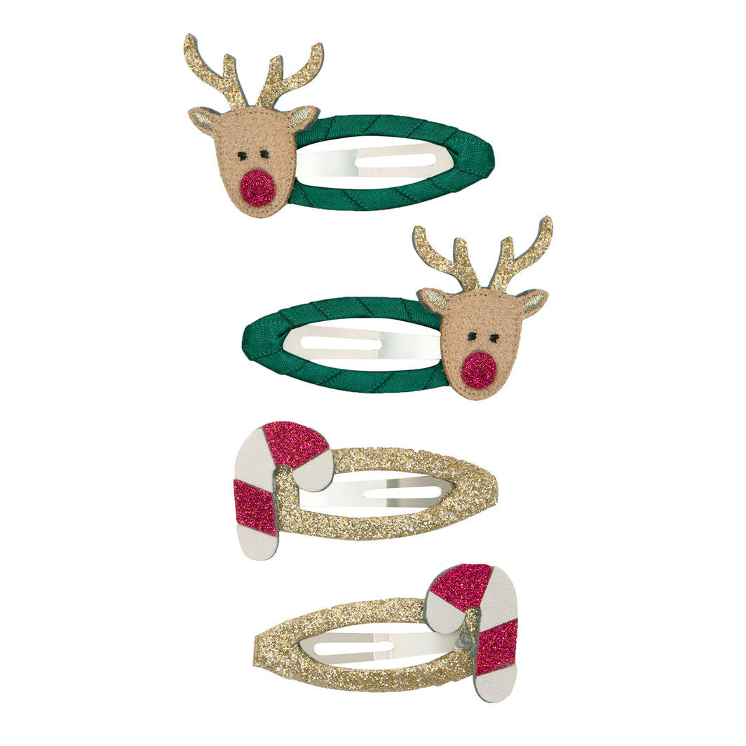 Mimi &amp; Lula 4 Hair Clips, Rudolph &amp; Candy Christmas
