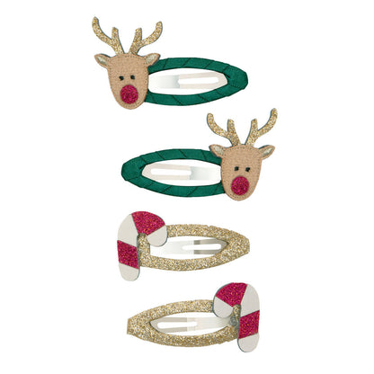 Mimi &amp; Lula 4 Hair Clips, Rudolph &amp; Candy Christmas