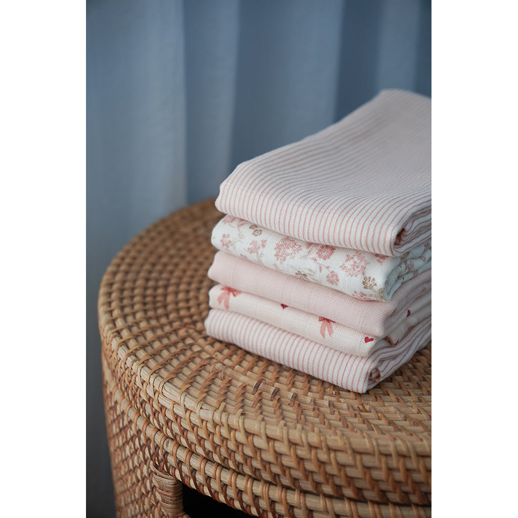 Cam Cam Printed Muslin Cloth, 2-Pack - GOTS - Classic Stripes Rose