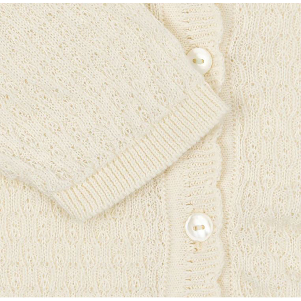 Fanga Fontana Venti Pointelle Baby Cardigan, GOTS Certified, Antique White - Size 1-9 Months