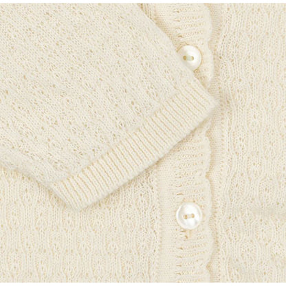 Fanga Fontana Venti Pointelle Baby Cardigan, GOTS Certified, Antique White - Size 1-9 Months