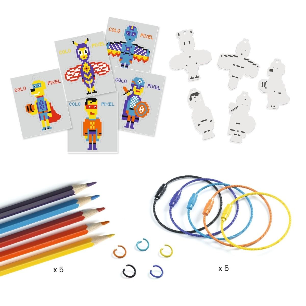 Djeco DIY, Shrink Plastic - Pixel Superheroes