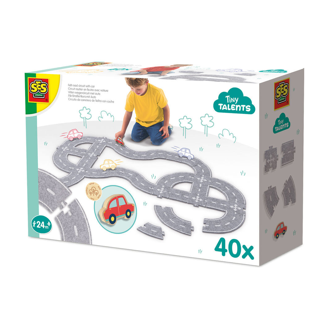 SES Creative, Felt Road Playset with Car – 40 Pieces