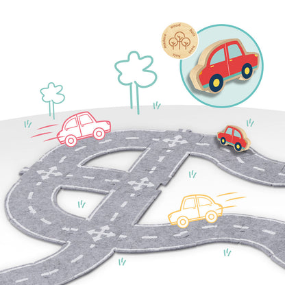 SES Creative, Felt Road Playset with Car – 40 Pieces