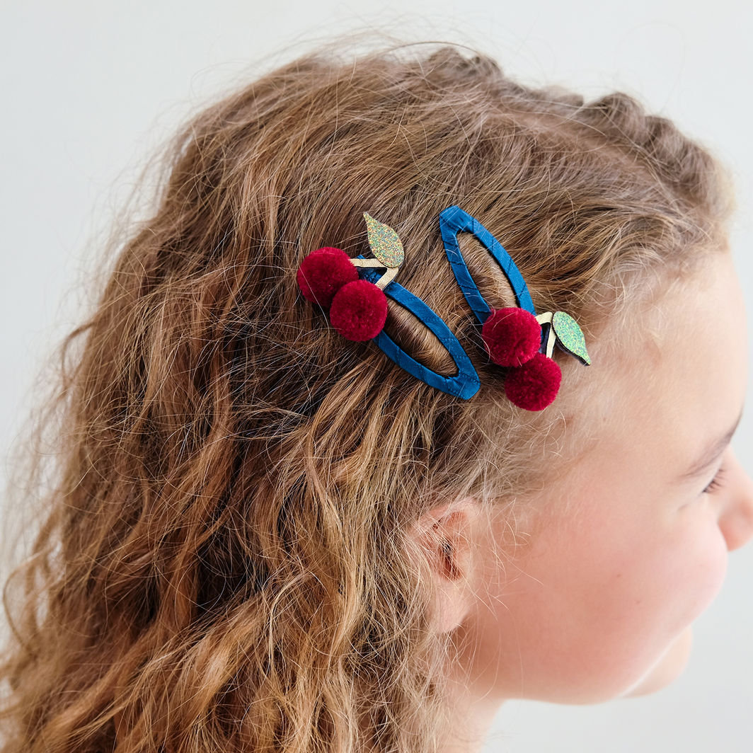 Mimi &amp; Lula - 2 Hair Clips - Large Pom Pom Cherries