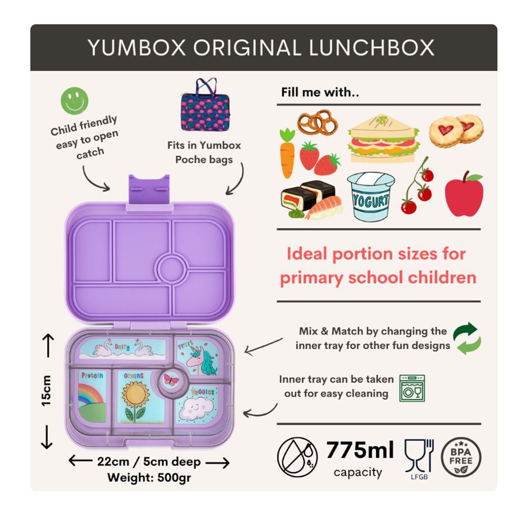 Yumbox Lunchbox with 6 Compartments, Original - Unicorn - Lavender