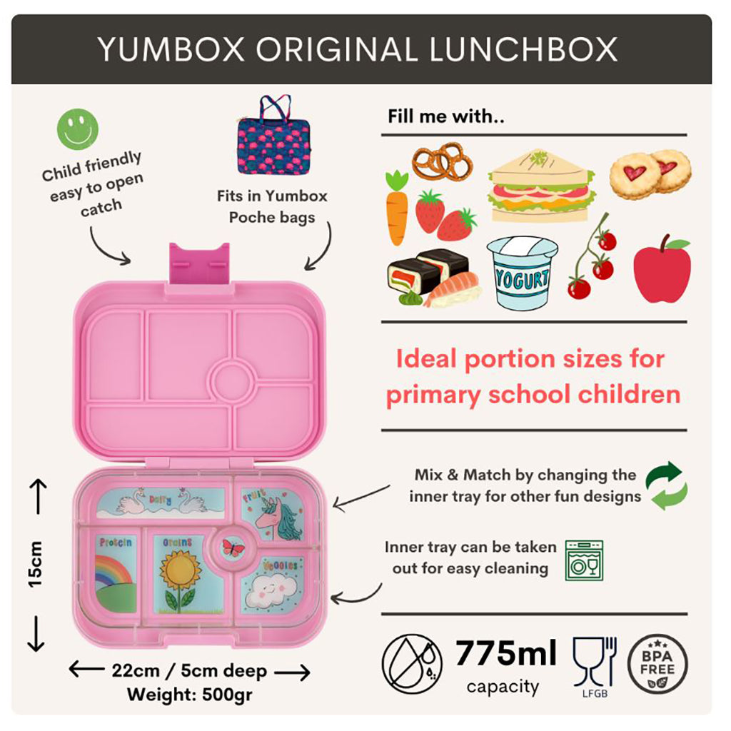 Yumbox Lunchbox with 6 Compartments, Original - Unicorn - Pink