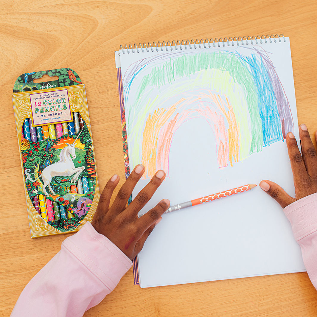 eeBoo 12 Double-Ended Colored Pencils, Neon Metallic - Unicorn