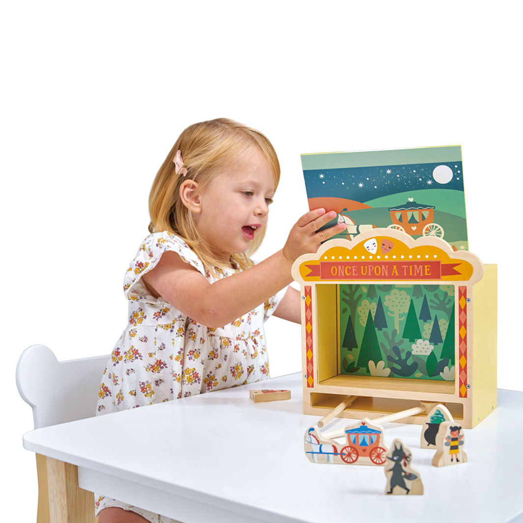 Mentari Little Puppet Theater with Wooden Figures