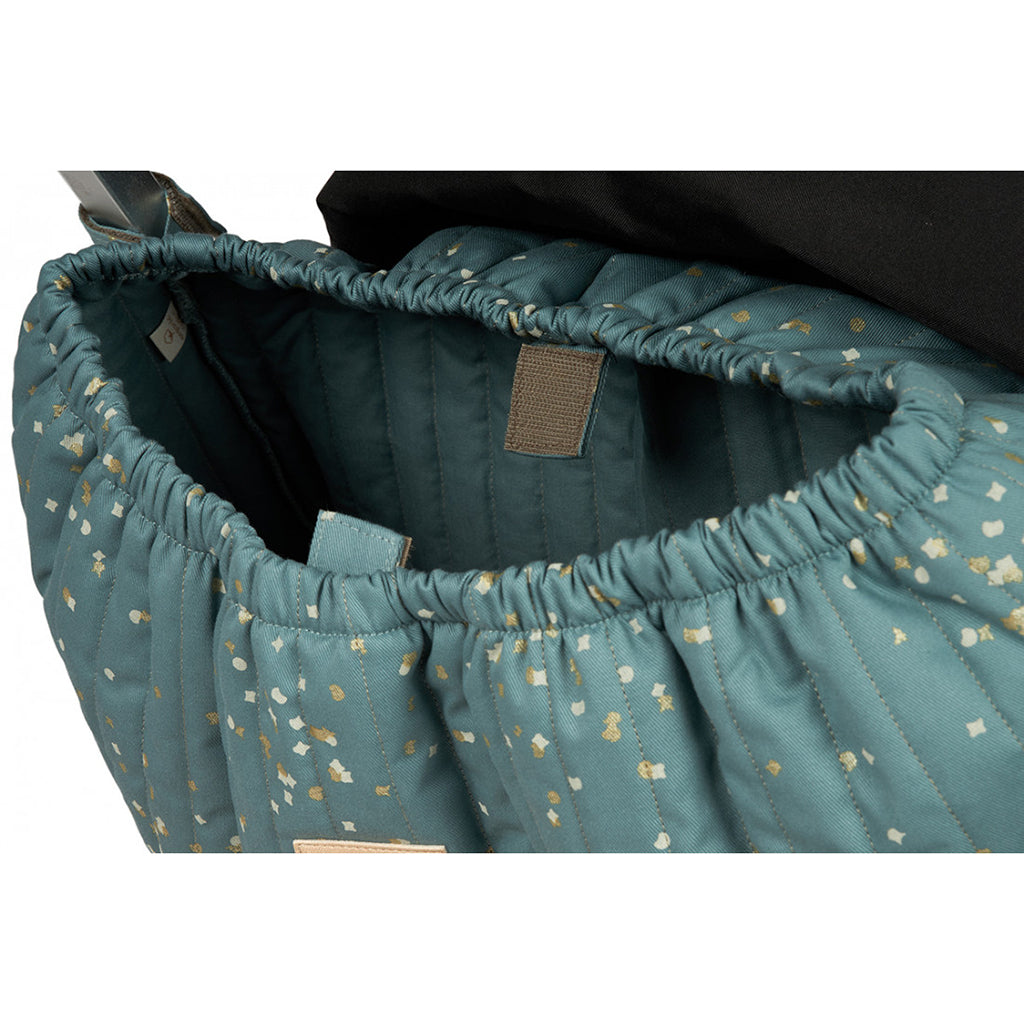 Nobodinoz Hyde Park Stroller Bag, Pram Bag, Gold Confetti/Magic Green