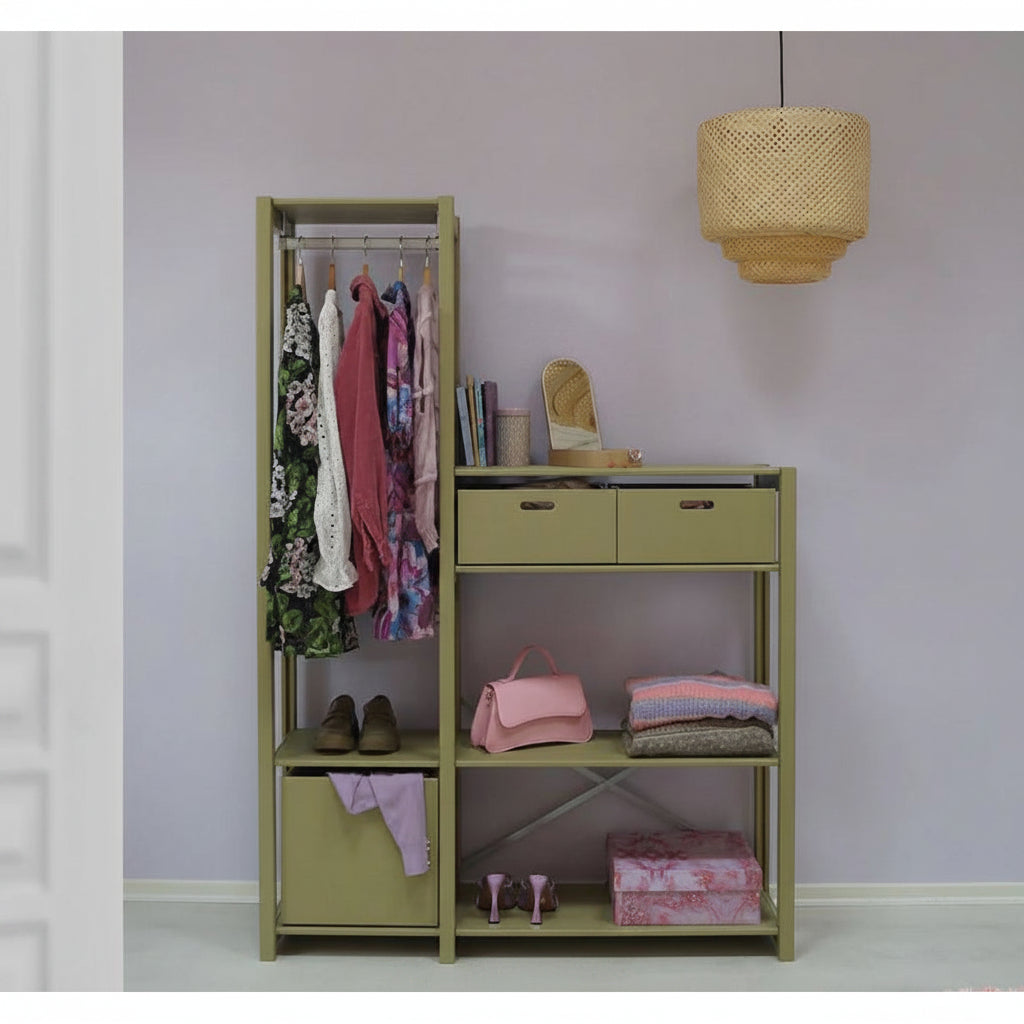 By Aulum Knuden Shelf with 3 Storage Boxes, Olive