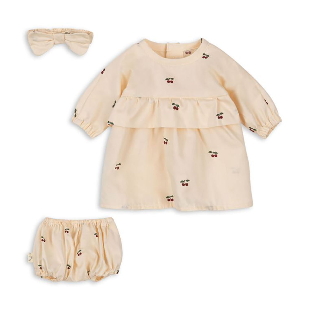 Konges Sløjd Doll Clothing, Dress, Bloomers, and Bonnet - Cherry