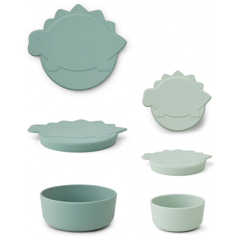 Liewood Olav Silicone Snack Box, 2-Pack - Dino Mint Mix