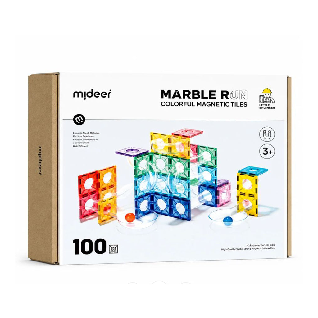 Mideer Magnetic Building Tiles with Marble Run, 100 Pieces