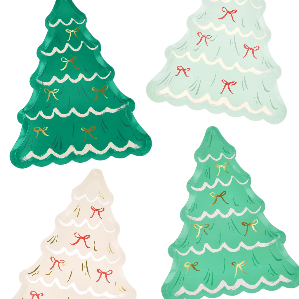 Meri Meri paptallerkener, Juletræ med sløjfe - 8 stk.