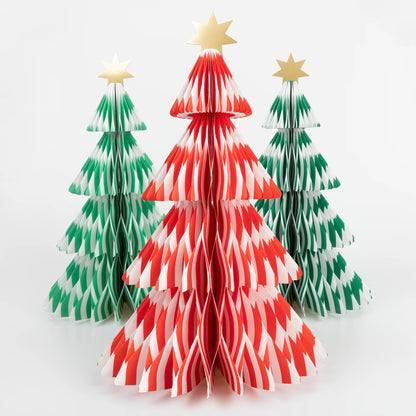 Meri Meri Paper Christmas Trees, Stripe Paper Honeycomb Trees, 3 pcs.