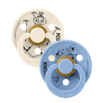 Bibs x Moomin Pacifiers in Natural Rubber, 2-Pack, Size 2 – Mymble Ivory/Sky Blue