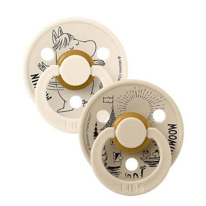 BIBS x Moomin Natural Rubber Pacifiers, 2-Pack, Size 2 – Snorkfrøken Ivory/Vanilla