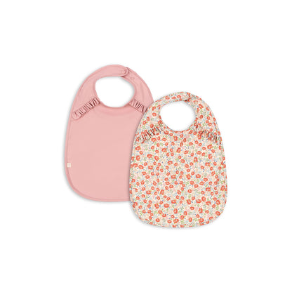 Konges Sløjd Bibs with Ruffles, 2-Pack - Kaluka/Bridal Rose