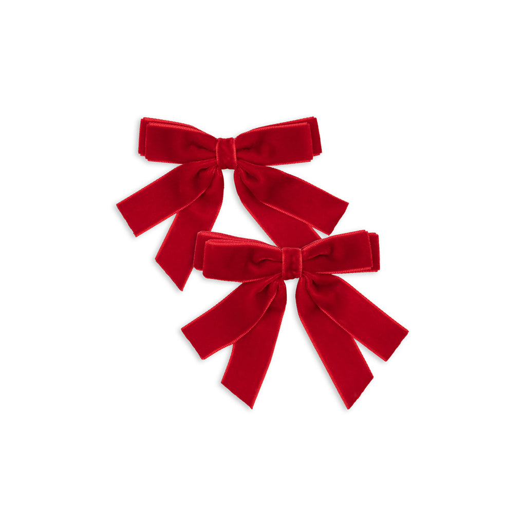 Konges Sløjd Velvet Hair Clips with Double Bows, 2-Pack - Barbados Cherry